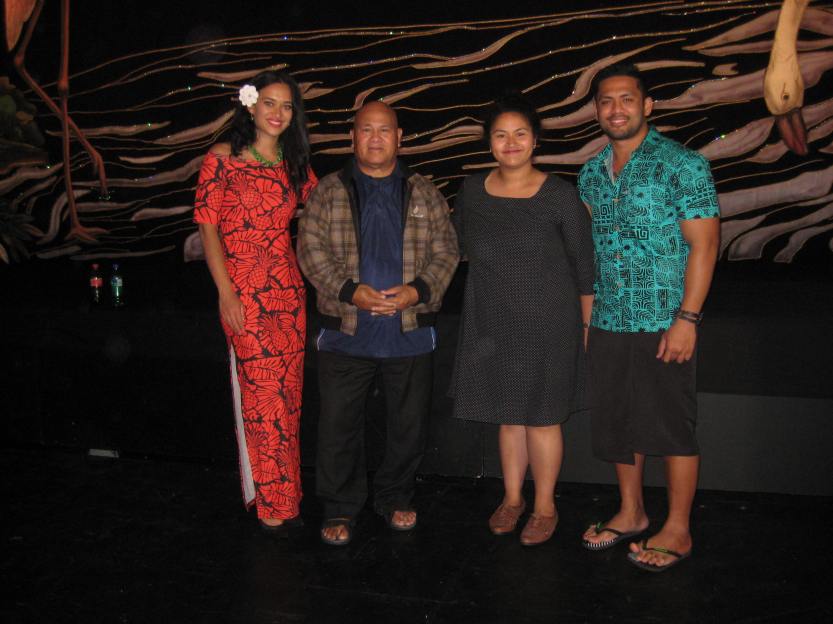 Photo of our director, Louise Tu'u, her dad, Sale and two of the stars, Gloria Ofa Blake and Fesuiai Viliamu